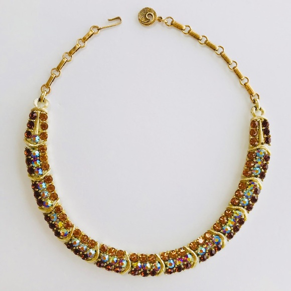 Lisner Jewelry - Vintage 50’s Signed Lisner Glam Crystal Rhinestone Collar Necklace 16” EUC